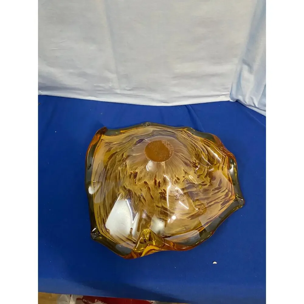 Murano White Crystal Amber Glass Bowl